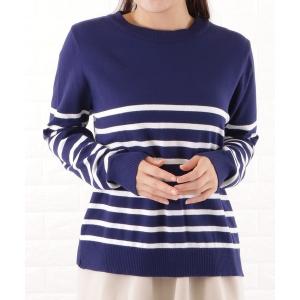 ニット セーター クルーネックボーダーニットプルオーバー レディース