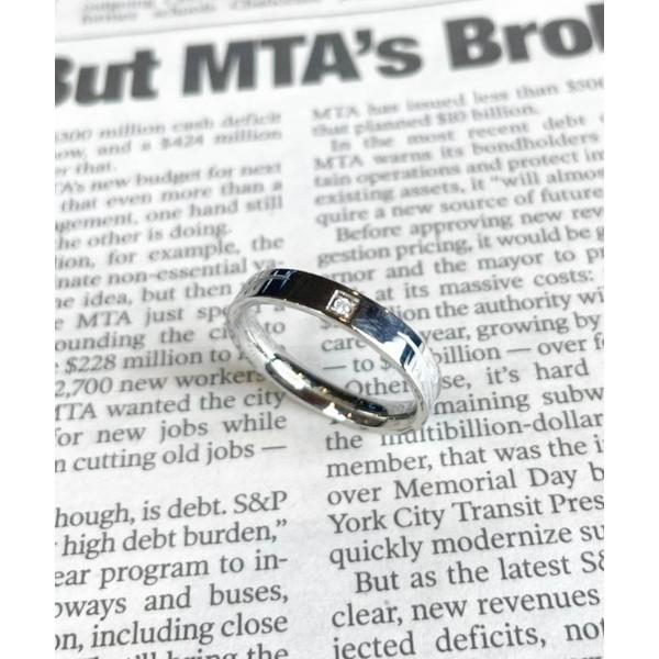 指輪 リング 「サージカルステンレス316L」4ミリ平打ち ダイヤモンドセットアップリング　リーフデ...