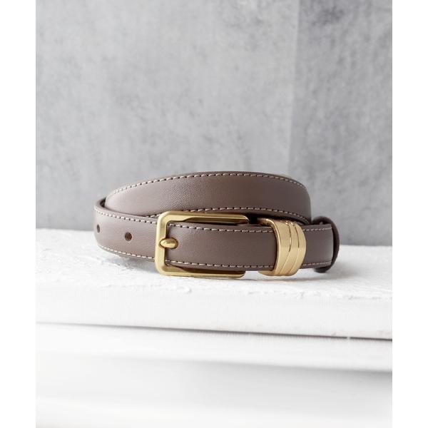 ベルト 「牛革」「高見え」ゴールドバックル×ステッチレザー細ベルト レディース