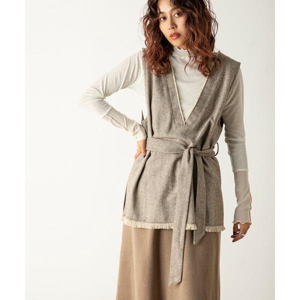 ブラウス シャツ ヘリンボーンレイヤードベスト レディース