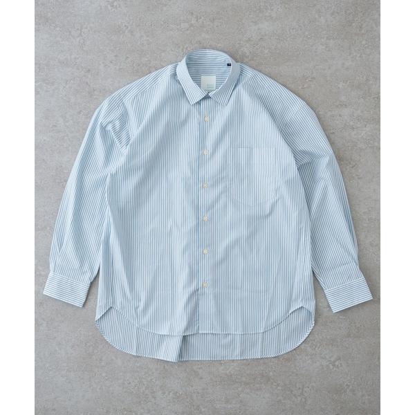 シャツ リラックスバックプリーツシャツ「シアンストライプ」 メンズ レディース