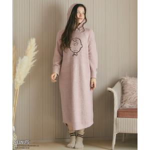 スヌーピーもこもこニットパーカーワンピース