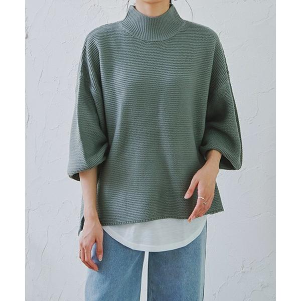 ニット セーター 「Fizz/フィズ」　パール編みハイネックボリューム袖ニット レディース