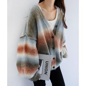 カーディガン グラデーション長袖ニットカーディガン