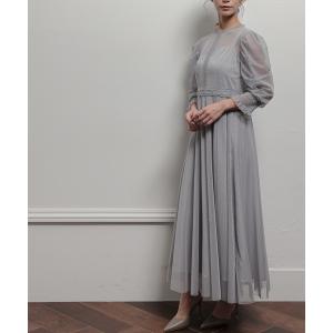 ドレス epic day ギャザースリーブチュールレースロングドレス