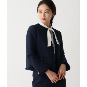 ジャケット ノーカラージャケット レディース DELEGANT コットンツイードジャケット「OPAQUE.CLIP NAVY」