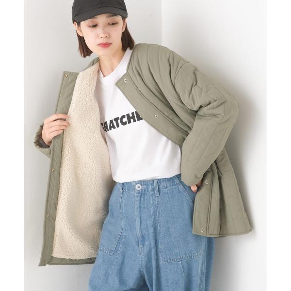 ジャケット ノーカラージャケット 裏ボアラインキルトノーカラージャケット レディース