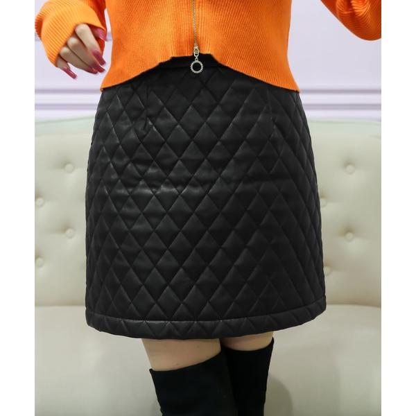 スカート キルティングorプリーツ選べるフェイクレザースカート