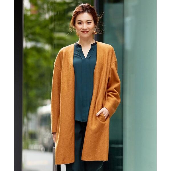 ノーカラーコート コート 「マガジン掲載」ブークレ ライトノーカラーコート（番号CJ33） レディー...