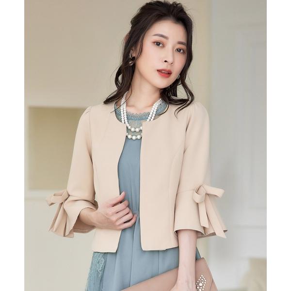 カーディガン ボレロ ショートジャケット ノーカーラー フレア袖 レディース