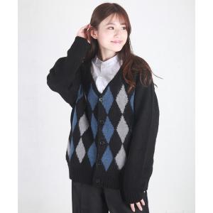 カーディガン モヘヤタッチ起毛 アーガイル柄ニットカーディガン メンズ レディース