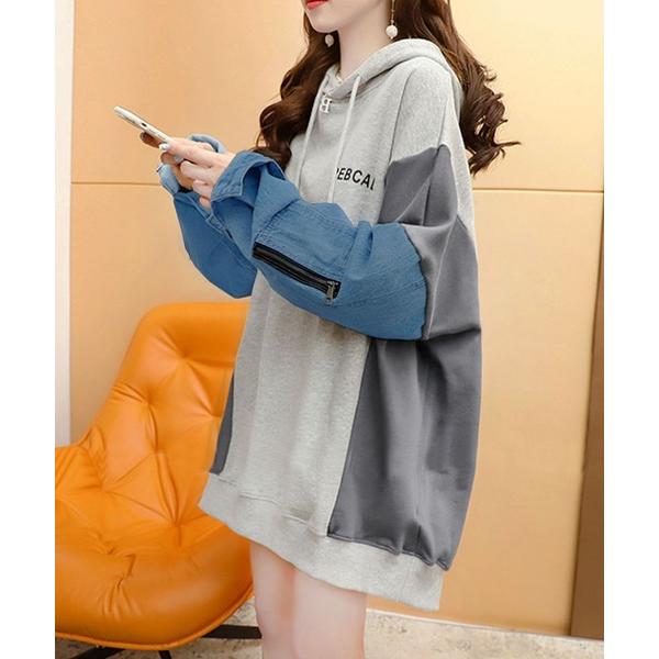 パーカー 袖切替オーバーサイズスウェットパーカー レディース