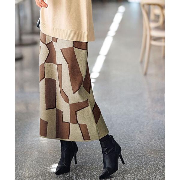 スカート 幾何柄ジャカードニットスカート