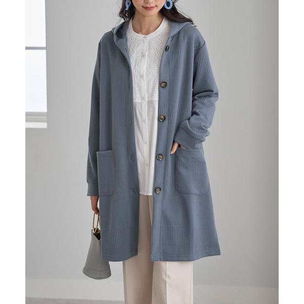 パーカー ボーダージャカード素材フードカーディガン レディース