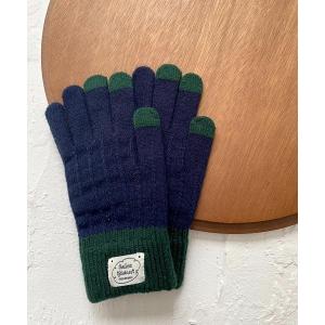 手袋 スマホ対応ストライプ編み柄手袋 レディース