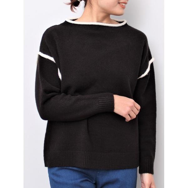 ニット セーター 「M〜5L 大きいサイズ」ライン入り ボトルネック ニット レディース