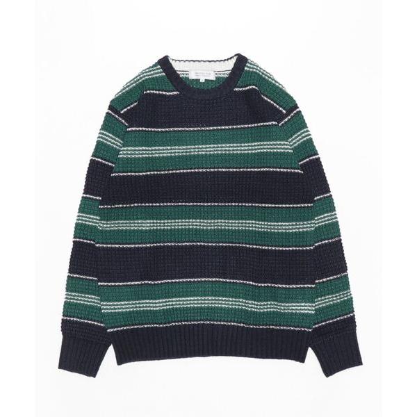 セーター ニット ワッフル編みボーダークルーセーター メンズ レディース