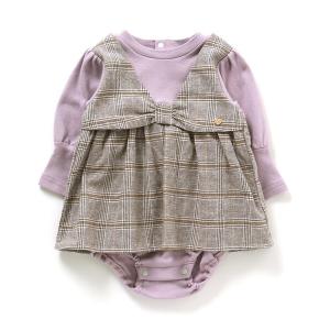 ベビー服 GIRLS リボン付きチェックリンクカバーオール