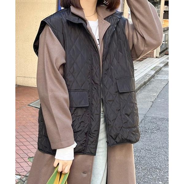 ダウンベスト ベスト スタンドカラーキルティング中綿ベスト レディース