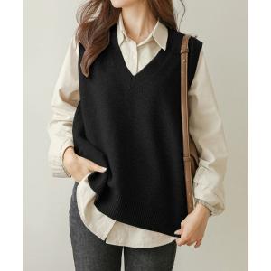 ベスト ジレ シンプルVネックニットベスト レディース
