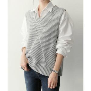ベスト ジレ Ｖネックデザインニットベスト レディース