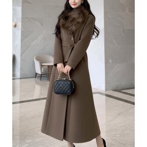 コート アウター ロング丈・選べるフェイクファーティペット付き美ラインコート/22615 レディース