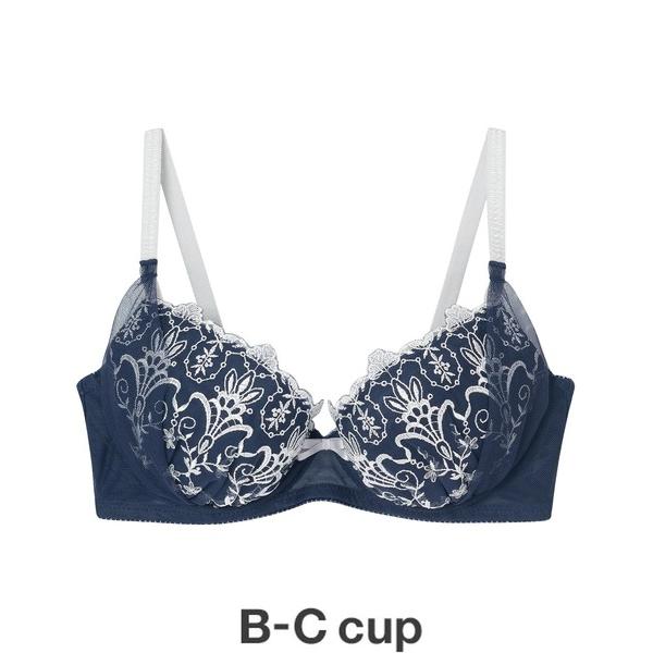 ブラジャー AMPHI「脇スッキリ」シャンデリアモチーフ×エンブロイダリーレース　ブラジャー　B-C...