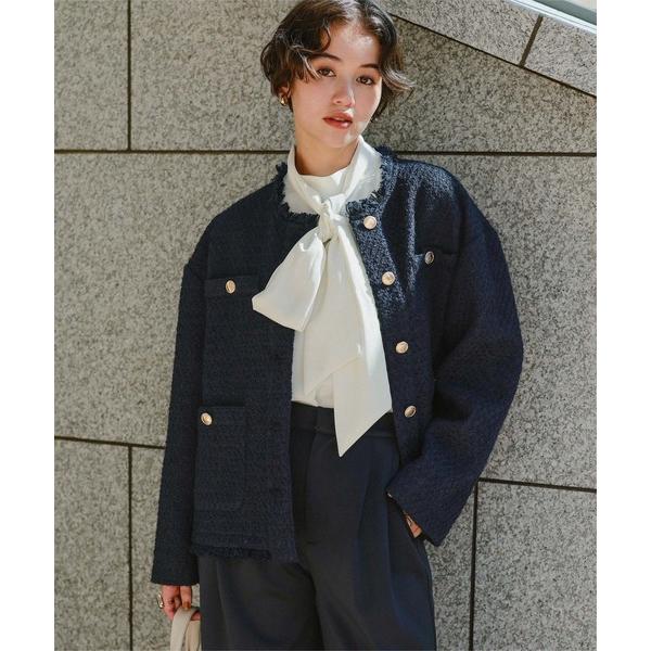 ジャケット ノーカラージャケット ツイードジャケット レディース