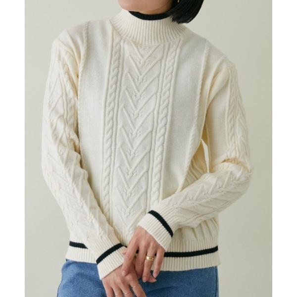 ニット セーター ケーブル編みラインニット レディース
