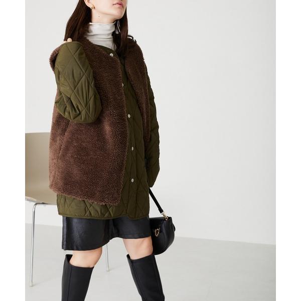 ダウンコート ダウンジャケット ボアベスト付きノーカラージャケット/AC2319 レディース