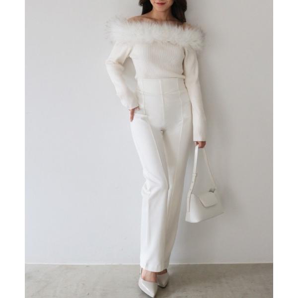 スラックス パンツ コルセットライクストレッチセンタープレスパンツ レディース