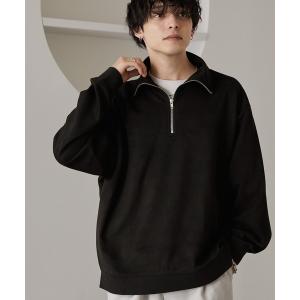 スウェット フェイクスウェード ハーフジップ ビッグカラー
