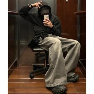 ジーンズ サイドベルト ワイドフレアデニムパンツ NZK6069「MASONPRINCE」 メンズ レディース