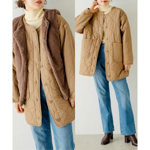 ジャケット ノーカラージャケット ファーベスト付 ノーカラーキルトジャケット/セット商品 レディース