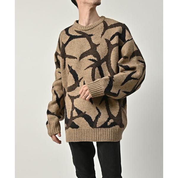 セーター ニット many men many mind / モヘアタッチ総柄ルーズシルエットジャガー...