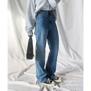 パンツ デニム ジーンズ ハイウエストストレートウォッシュデニムパンツ