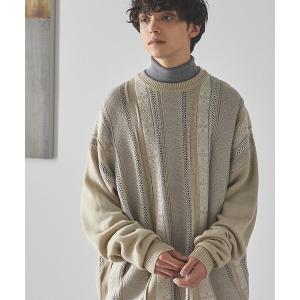セーター ニット レトロジャガードストライプ ルーズクルーネックニット メンズ