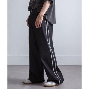 ALMO ワイドパンツ ジーンズ サイドラインブラックデニムワイドパンツ