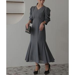 ドレス epic day ギャザースリーブシフォンロングドレス