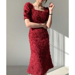 ドレス 袖付きスクエアネック美ラインドレス