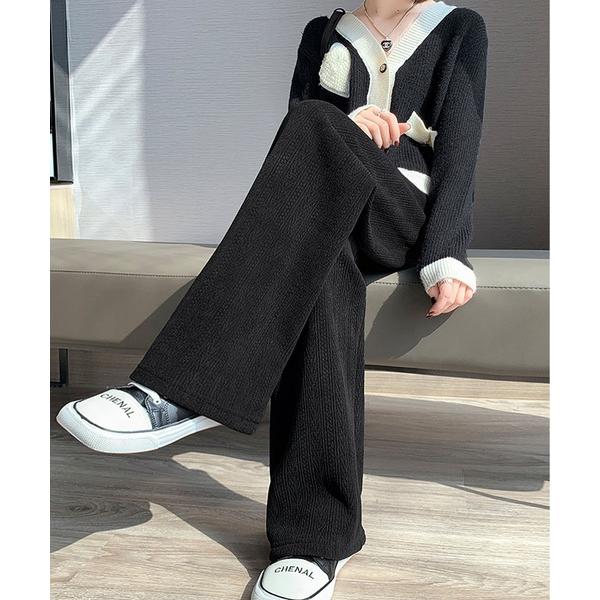 パンツ 「低身長向け」暖かいシュニール裏毛ワイドパンツ レディース