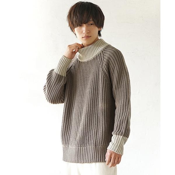 セーター ニット モックネック ルーズシルエット バルキー編み バイカラー チャンキーニット セータ...