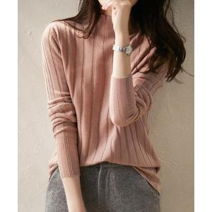 ニット セーター 人気アイテムハーフハイネックリブニット レディース