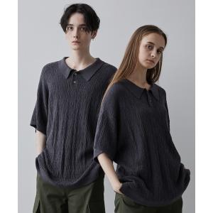 ポロシャツ メンズ 「CLEL」Jacquard Loose Short Sleeve Knit Polo Shirt/ジャガード ルーズ 半袖ニット