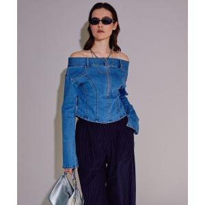 シャツ ブラウス レディース Off Shoulder Stretch Denim Tops/オフショルストレッチデニムトップス「MAISON SPE