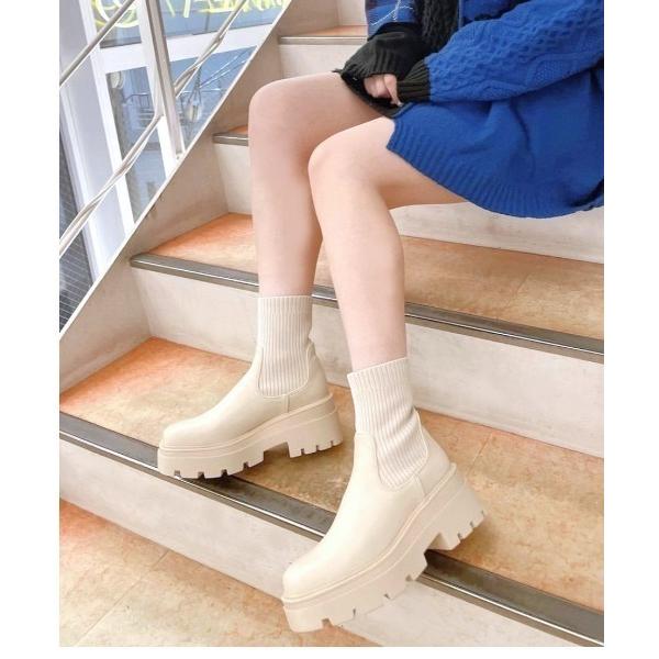 ブーツ 「R＆E」トラックソールソックスショートブーツ レディース