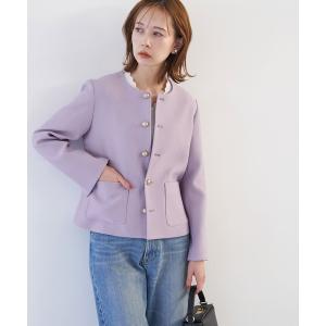ジャケット ノーカラージャケット セットアップ対応/カラーツイードライクジャケット