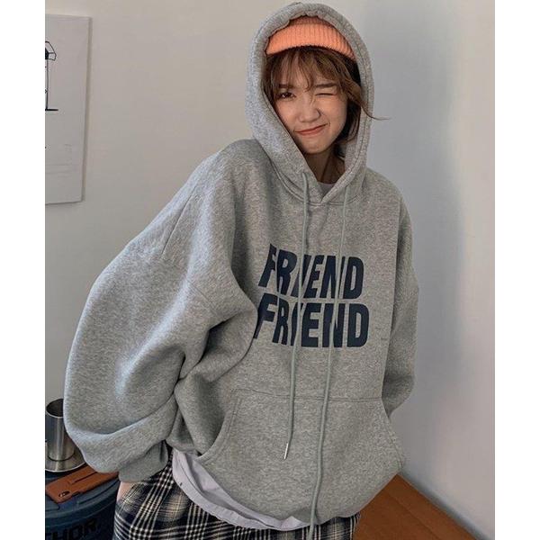 パーカー ビックシルエット FRIEND プリントロゴ スウェット トレーナー パーカー レディース...