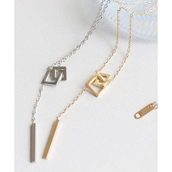 ネックレス 金属アレルギー対応 チタンダブルスクエア×スティックネックレス レディース