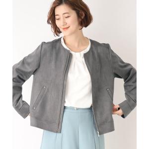 ジャケット ブルゾン 上品なフェイクスエードを使ったマシュマロタッチノーカラーブルゾン レディース